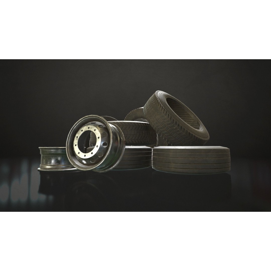 Truck Wheels 3D Model – Low Poly Game Ready Rims and Tires, FBX - View 9