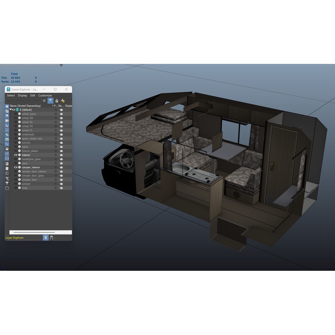 Toyota Hilux Galaxy Camper Truck 3D Model – Low Poly Game Ready FBX - View 40