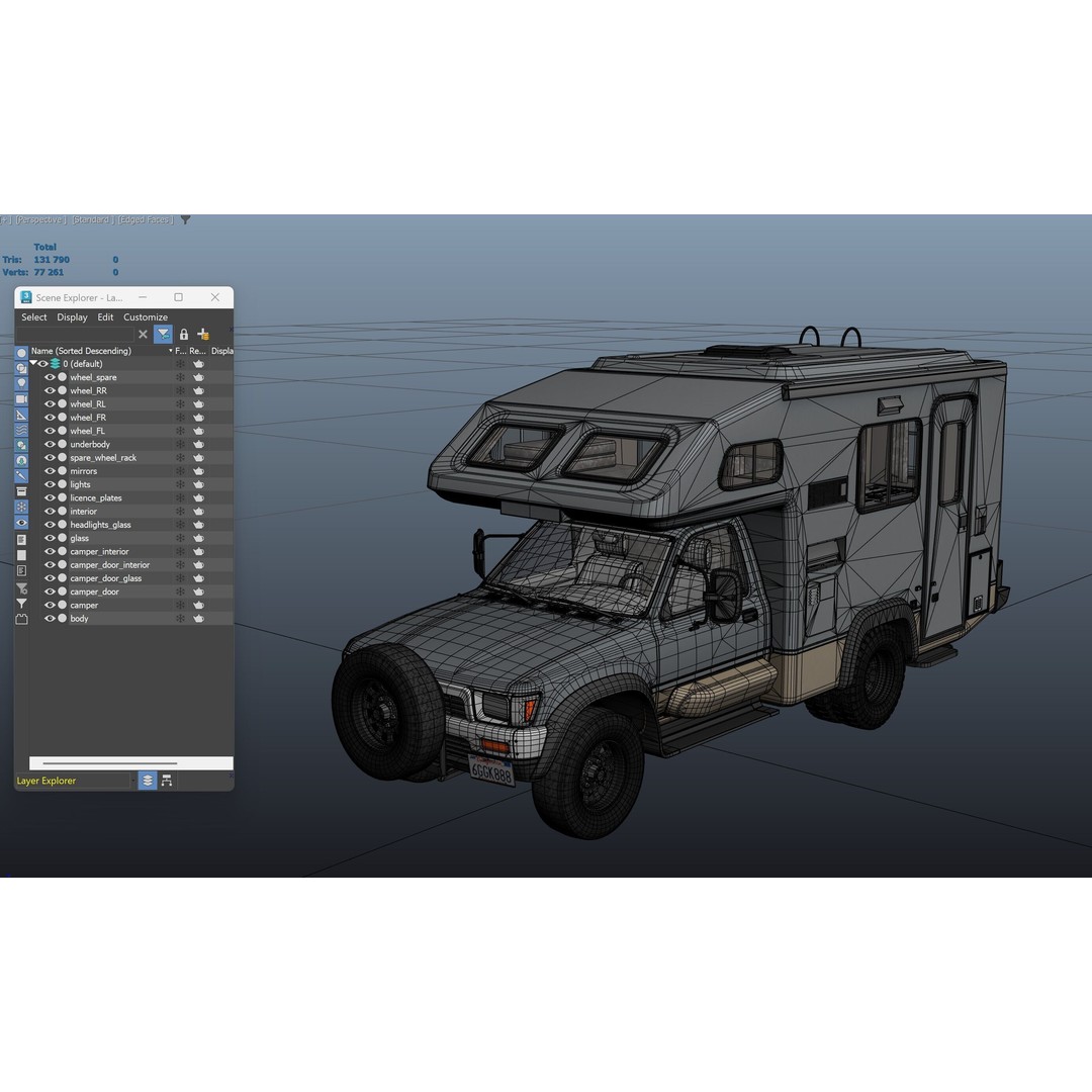 Toyota Hilux Galaxy Camper Truck 3D Model – Low Poly Game Ready FBX - View 41