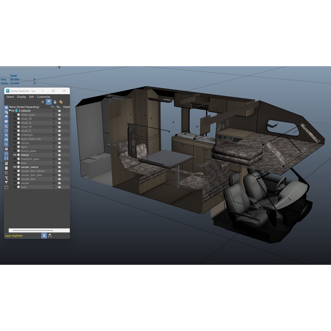 Toyota Hilux Galaxy Camper Truck 3D Model – Low Poly Game Ready FBX - View 42