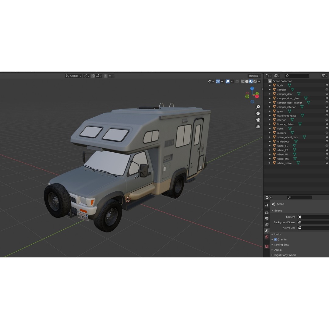 Toyota Hilux Galaxy Camper Truck 3D Model – Low Poly Game Ready FBX - View 48