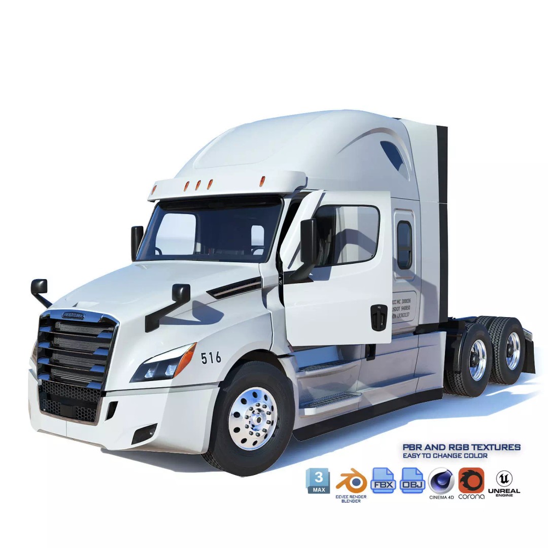 Freightliner Cascadia Sleeper 2024 3D Model – Low Poly Game Asset, FBX - View 2