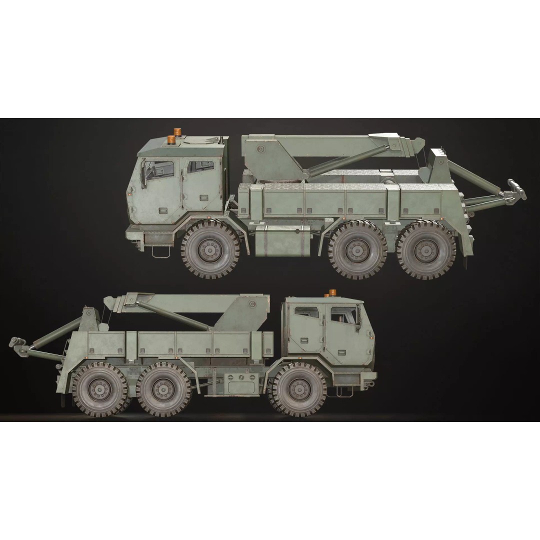 Military Wrecker Truck 3D Model – Low Poly Game Ready Asset, FBX - View 10