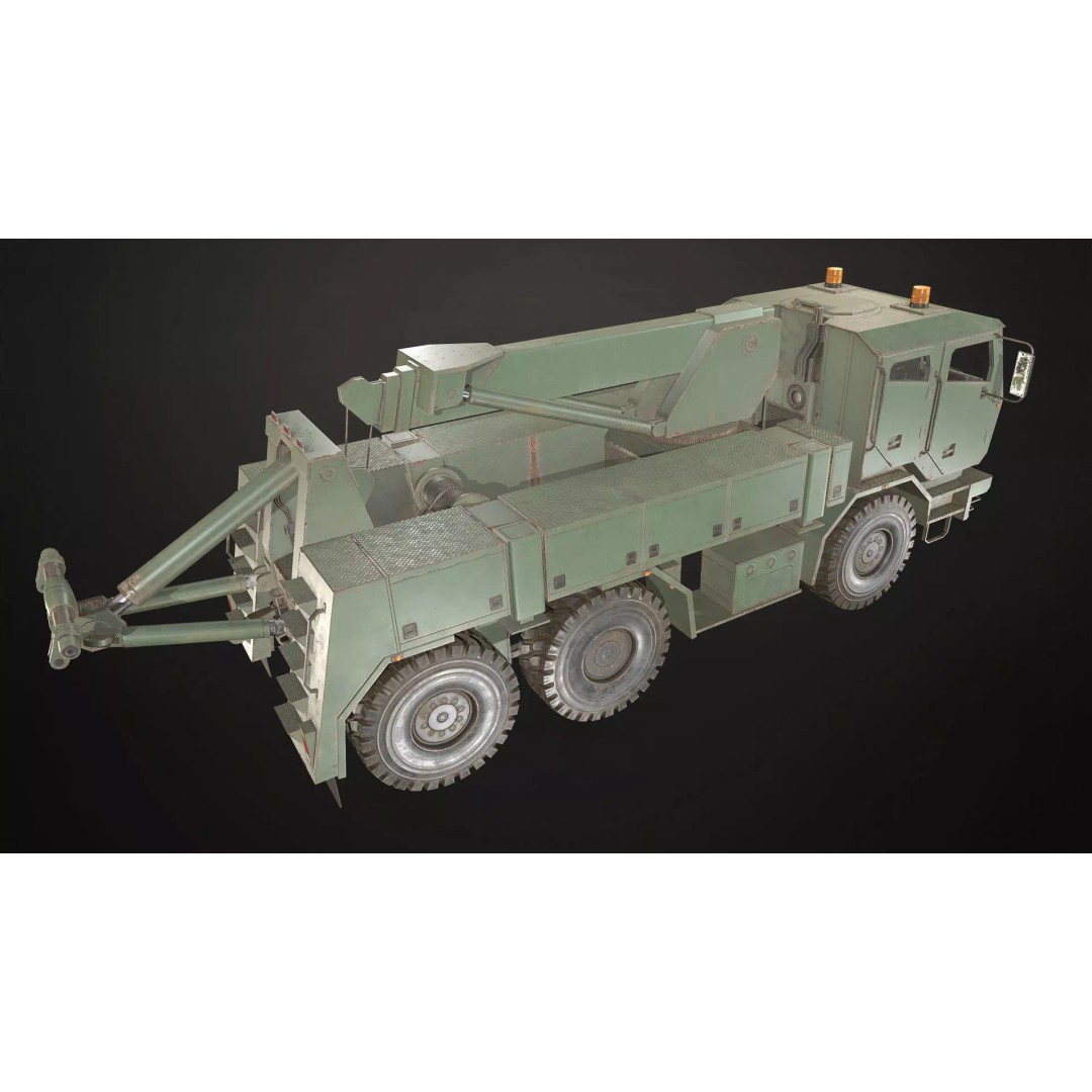 Military Wrecker Truck 3D Model – Low Poly Game Ready Asset, FBX - View 4