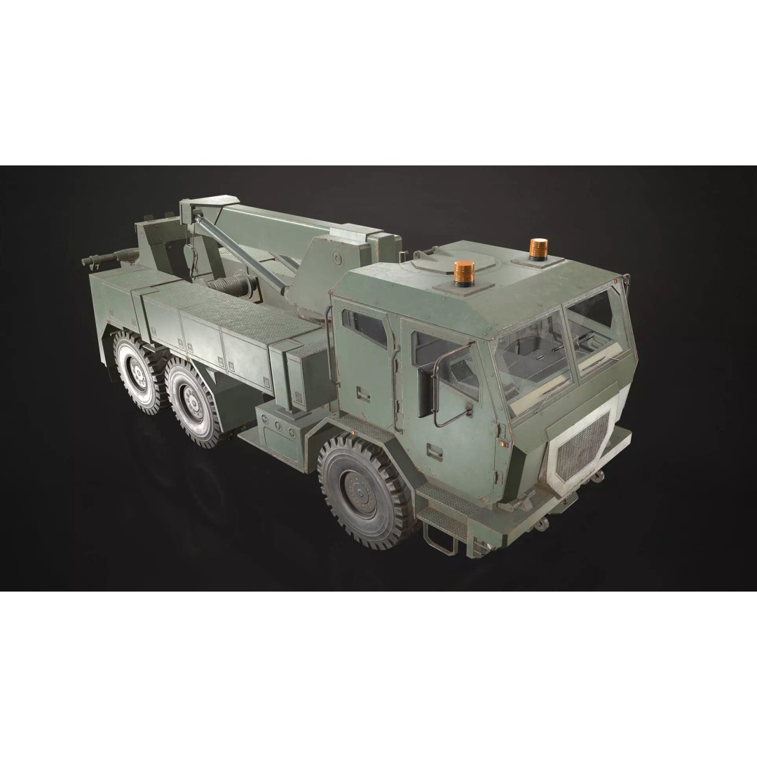 Military Wrecker Truck 3D Model – Low Poly Game Ready Asset, FBX - View 6