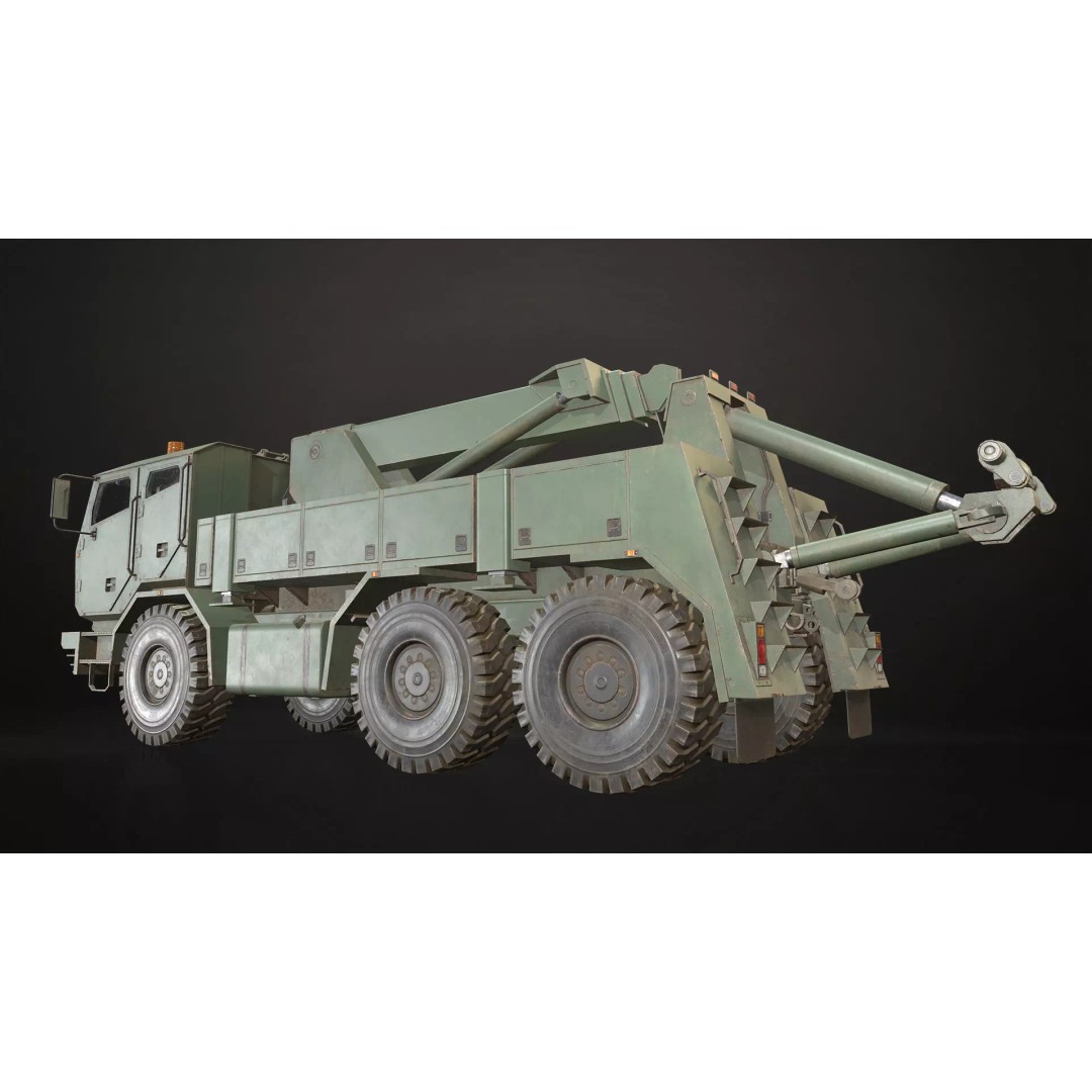Military Wrecker Truck 3D Model – Low Poly Game Ready Asset, FBX - View 8