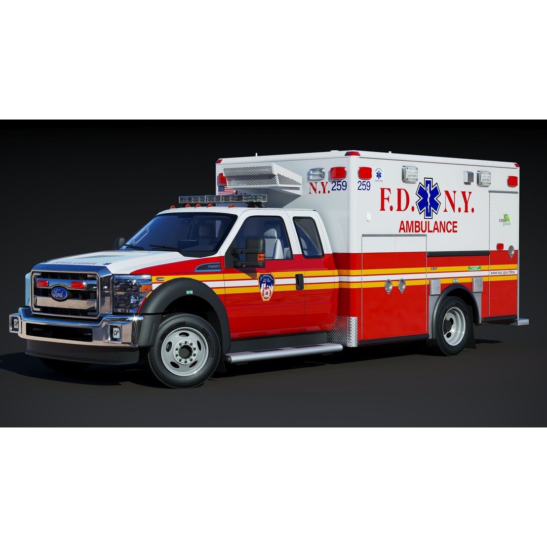 FDNY Ambulance 3D Model – Low Poly Game Asset, FBX, PBR Textures - View 3