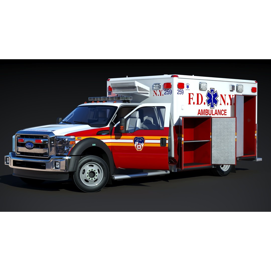 FDNY Ambulance 3D Model – Low Poly Game Asset, FBX, PBR Textures - View 4