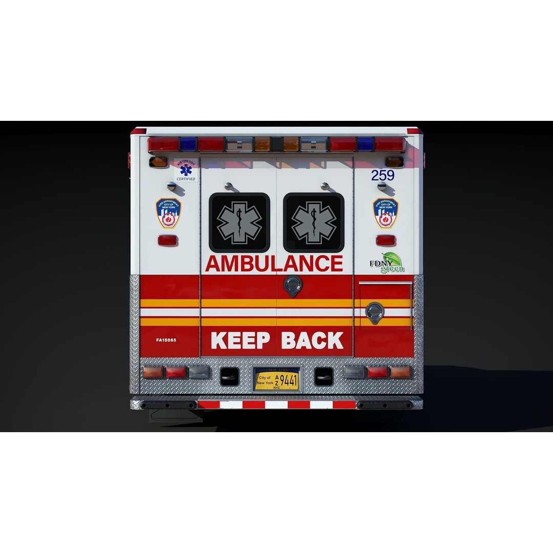 FDNY Ambulance 3D Model – Low Poly Game Asset, FBX, PBR Textures - View 8