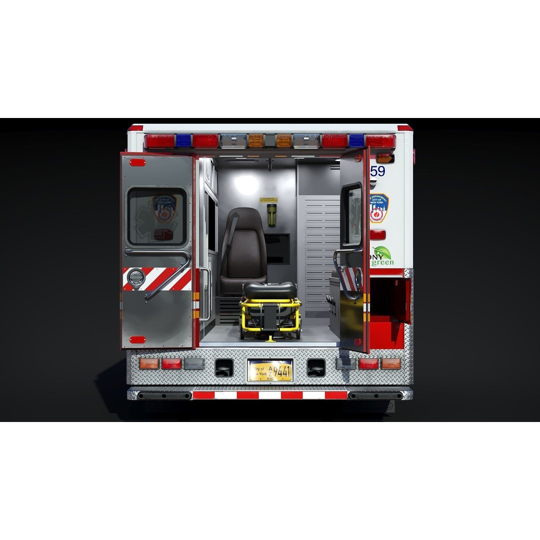 FDNY Ambulance 3D Model – Low Poly Game Asset, FBX, PBR Textures - View 9