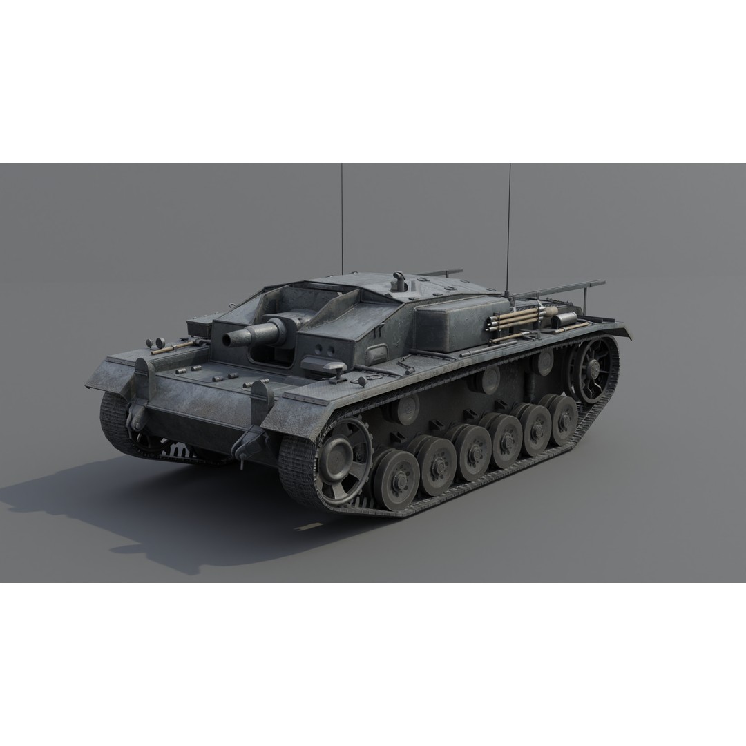 StuG III E Assault Gun 3D Model – Low Poly Game Asset, FBX, PBR Textures - View 13