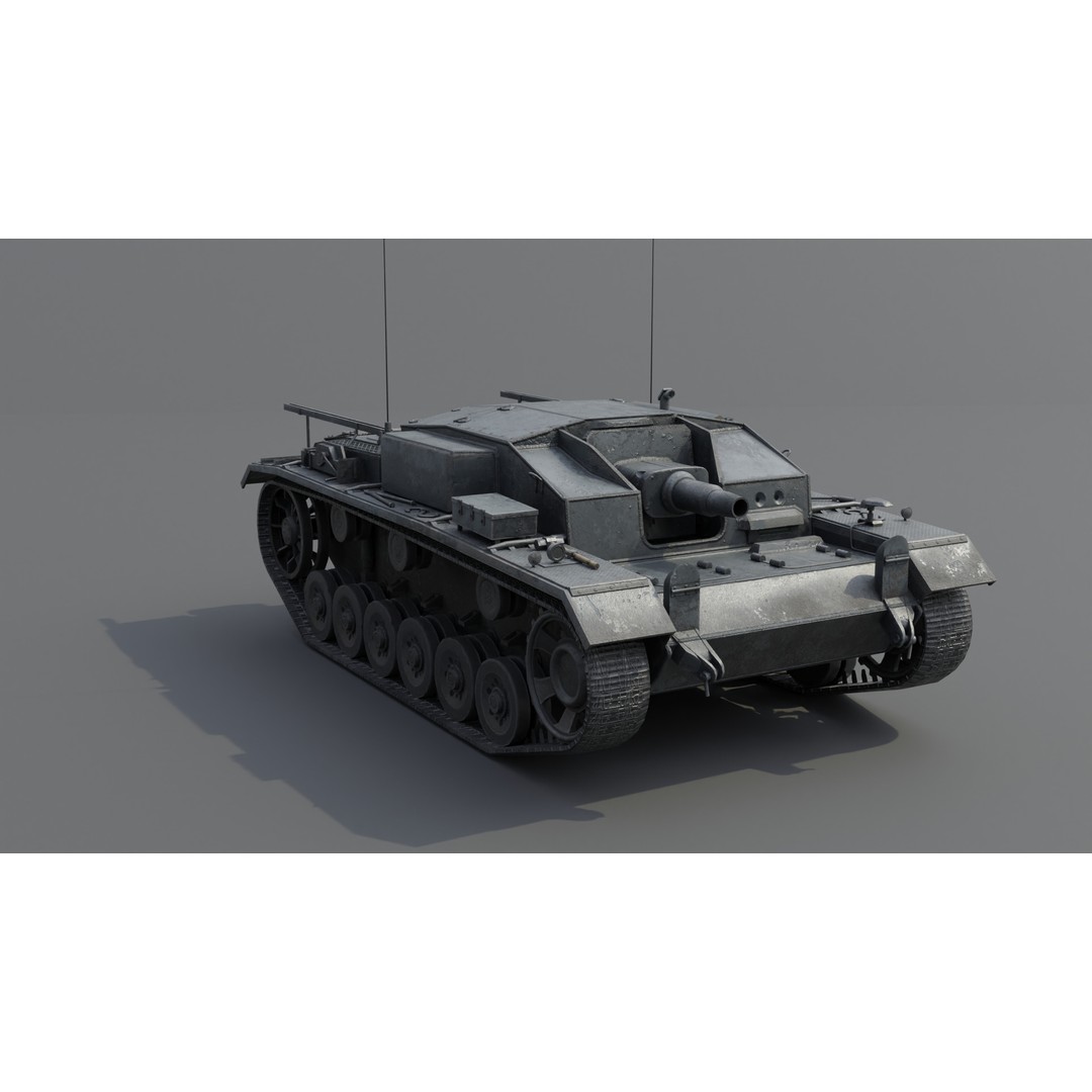 StuG III E Assault Gun 3D Model – Low Poly Game Asset, FBX, PBR Textures - View 15