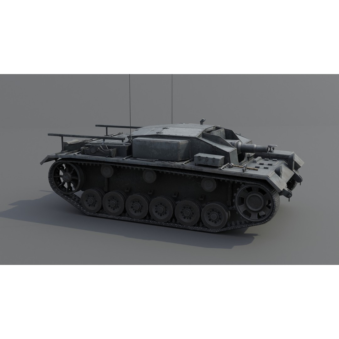 StuG III E Assault Gun 3D Model – Low Poly Game Asset, FBX, PBR Textures - View 16