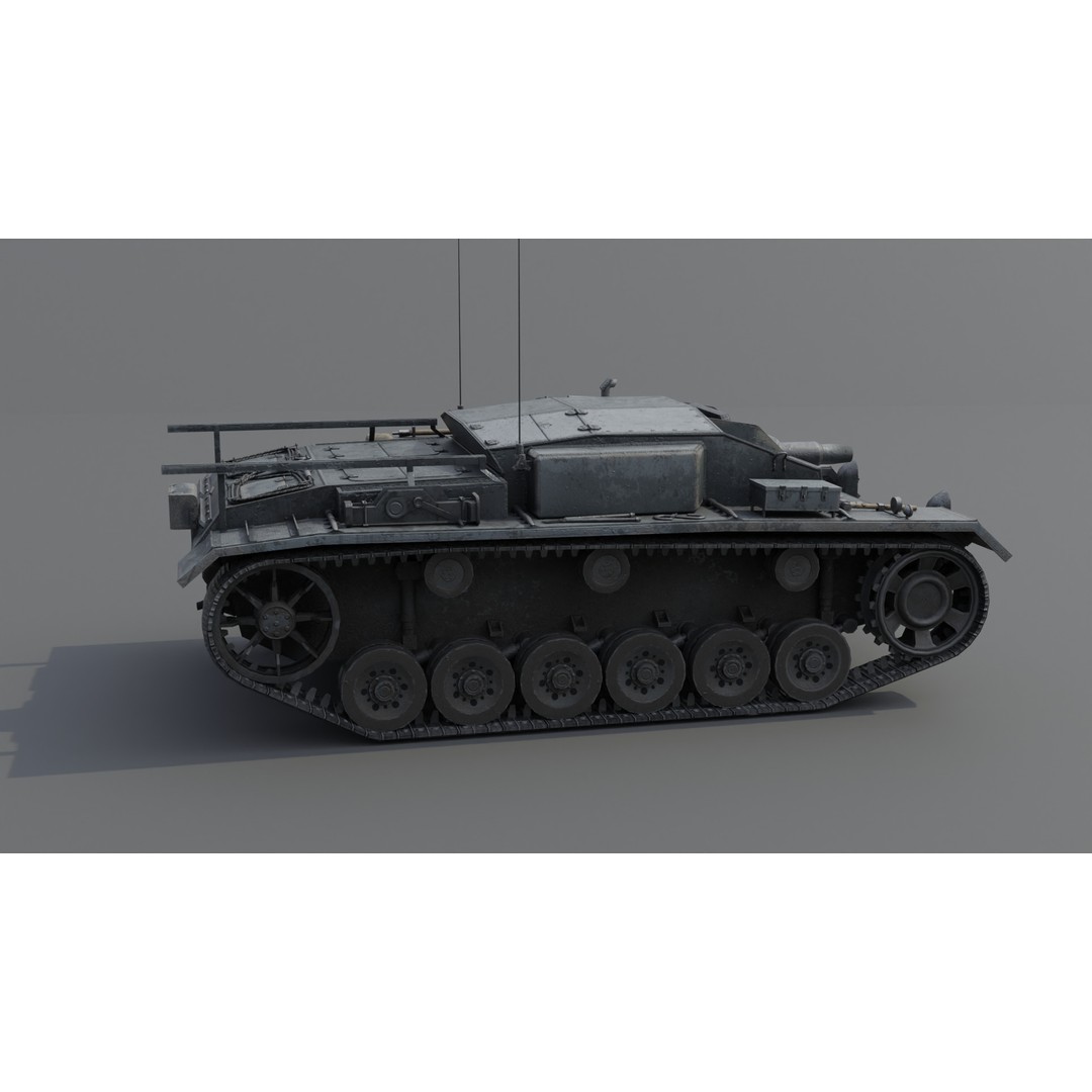 StuG III E Assault Gun 3D Model – Low Poly Game Asset, FBX, PBR Textures - View 17
