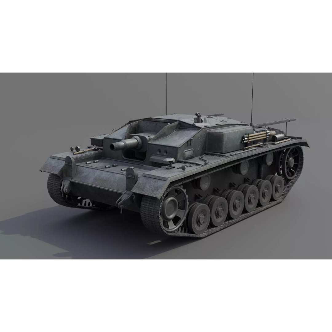 StuG III E Assault Gun 3D Model – Low Poly Game Asset, FBX, PBR Textures - View 2