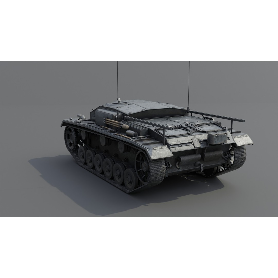 StuG III E Assault Gun 3D Model – Low Poly Game Asset, FBX, PBR Textures - View 20