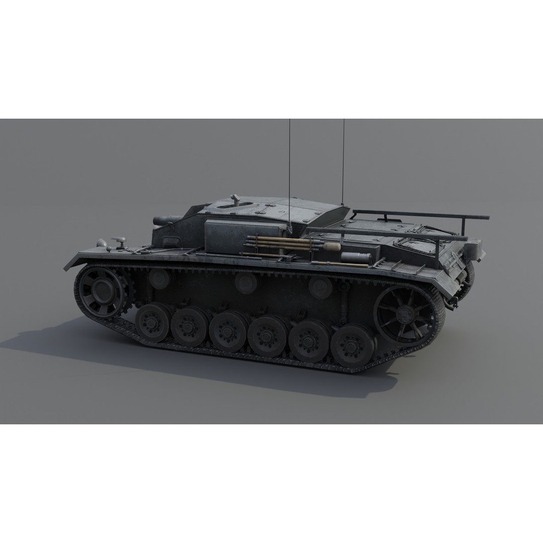 StuG III E Assault Gun 3D Model – Low Poly Game Asset, FBX, PBR Textures - View 21
