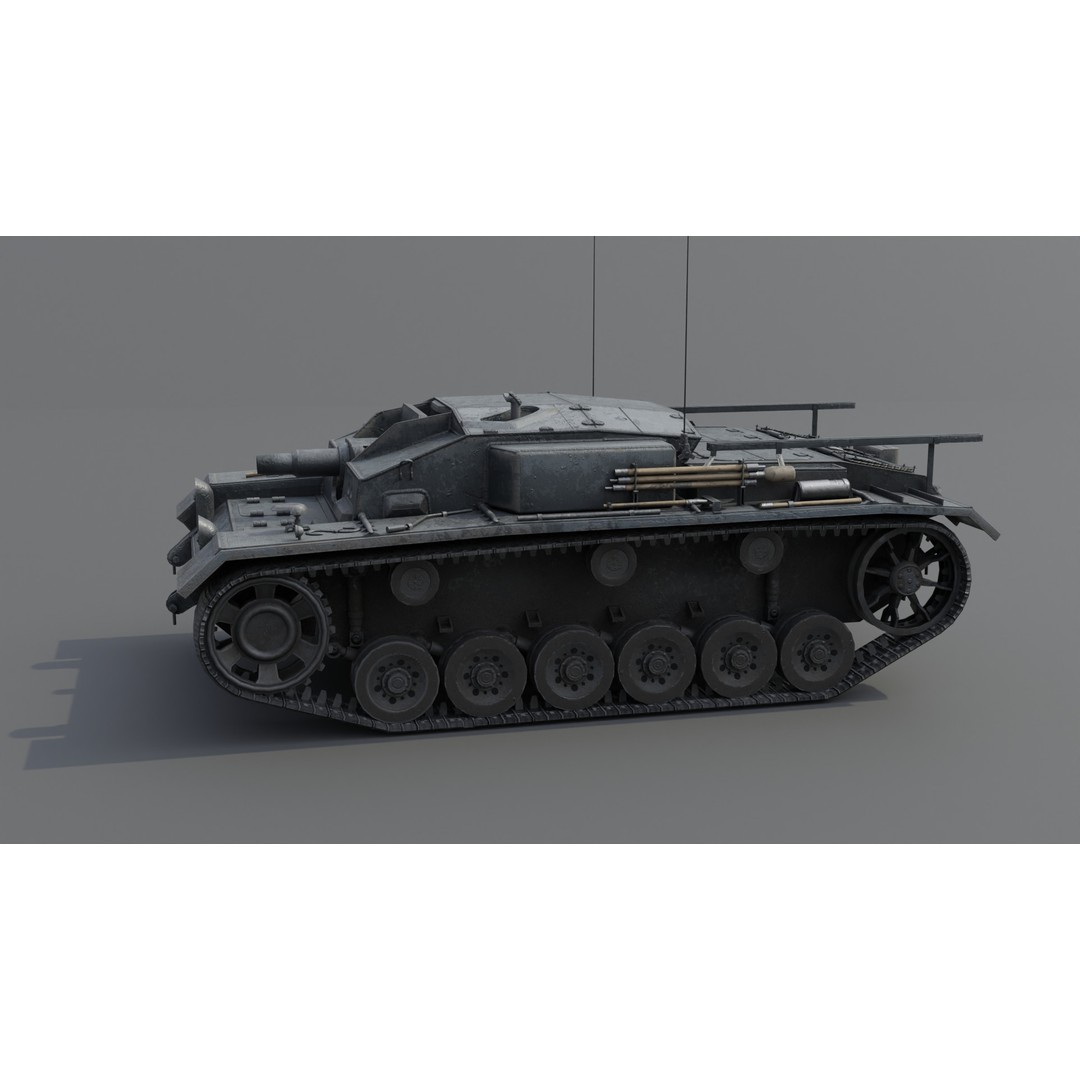 StuG III E Assault Gun 3D Model – Low Poly Game Asset, FBX, PBR Textures - View 22