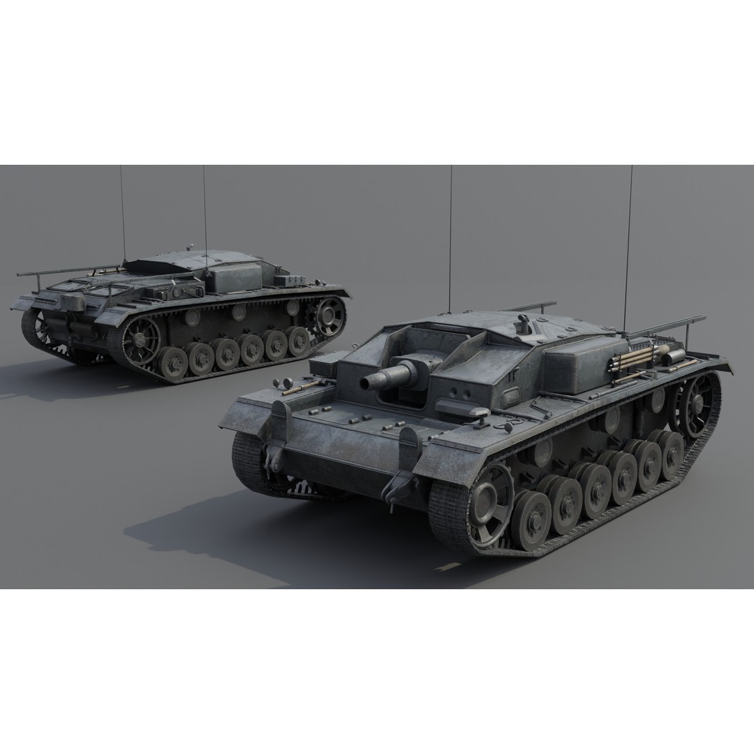 StuG III E Assault Gun 3D Model – Low Poly Game Asset, FBX, PBR Textures - View 3