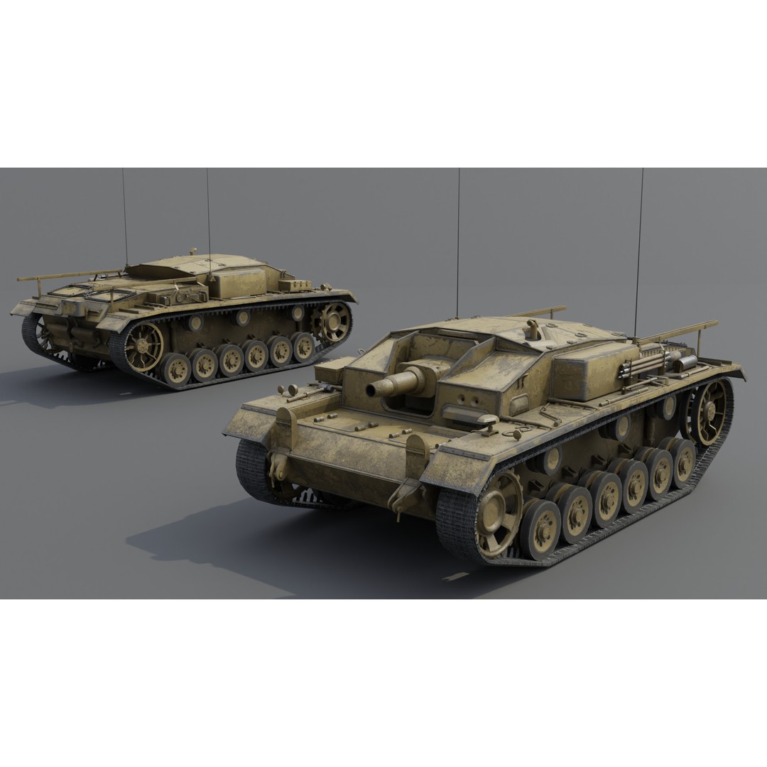 StuG III E Assault Gun 3D Model – Low Poly Game Asset, FBX, PBR Textures - View 4