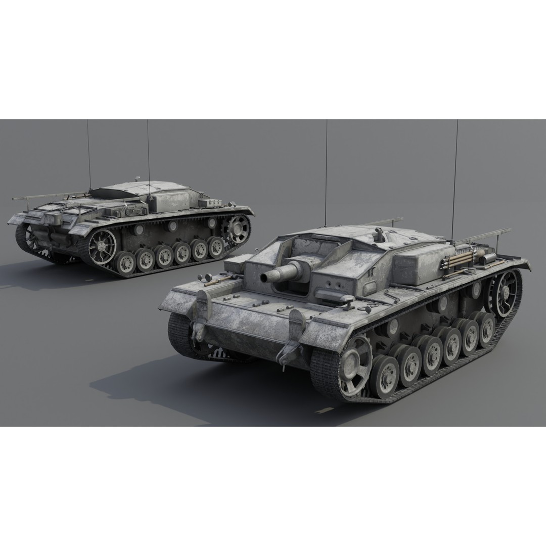 StuG III E Assault Gun 3D Model – Low Poly Game Asset, FBX, PBR Textures - View 5