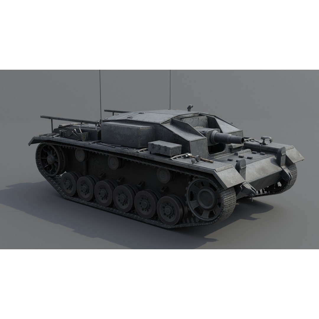 StuG III E Assault Gun 3D Model – Low Poly Game Asset, FBX, PBR Textures - View 6