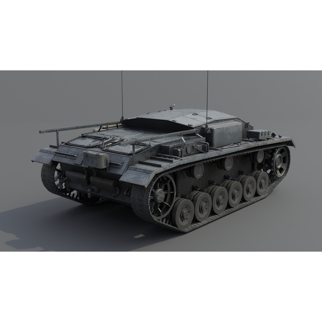 StuG III E Assault Gun 3D Model – Low Poly Game Asset, FBX, PBR Textures - View 7
