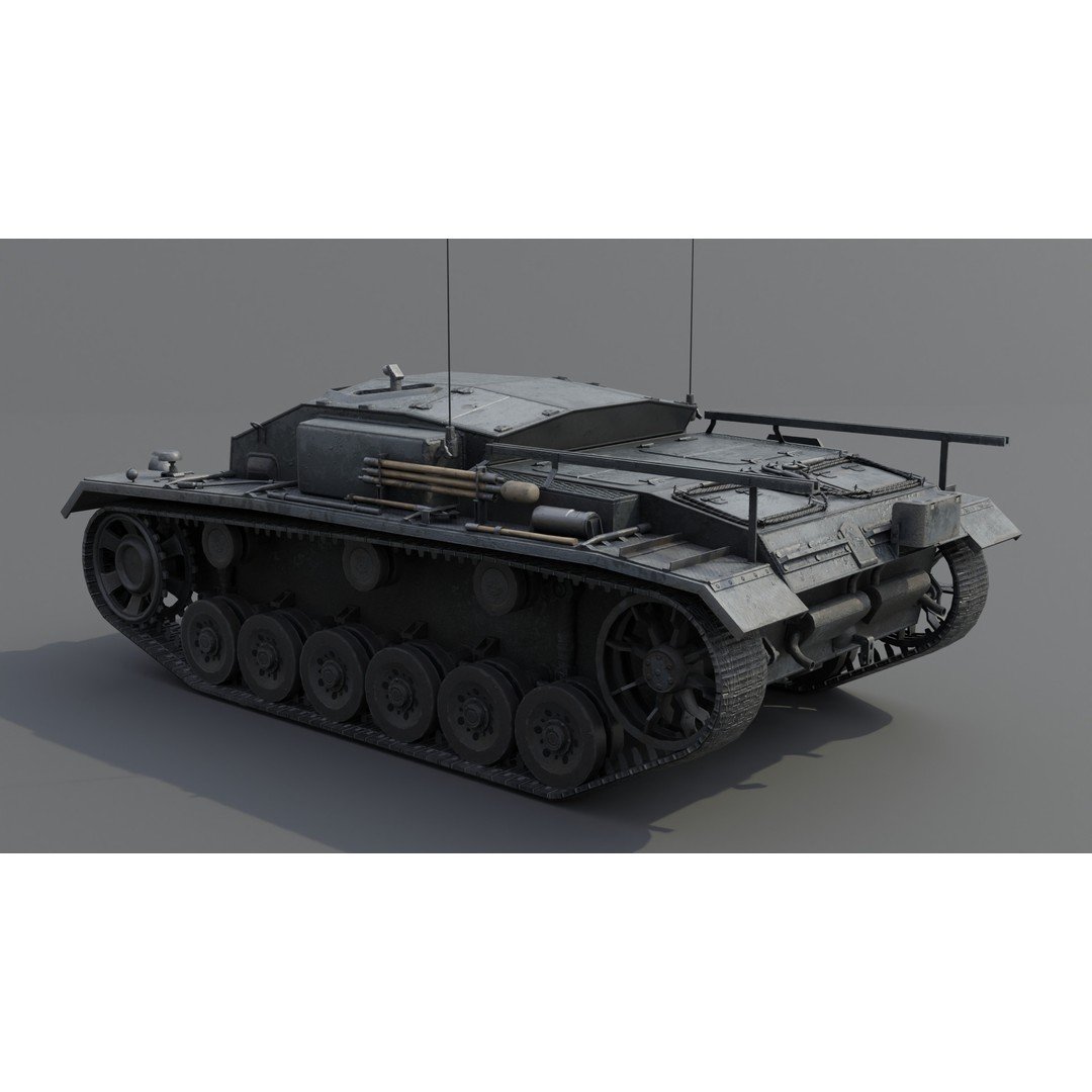 StuG III E Assault Gun 3D Model – Low Poly Game Asset, FBX, PBR Textures - View 8
