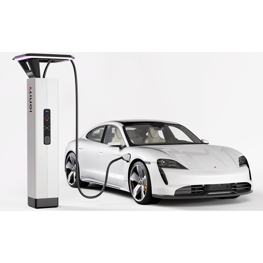 Porsche Taycan 3D Model – High Poly Sports Car with Charging Station - View 18