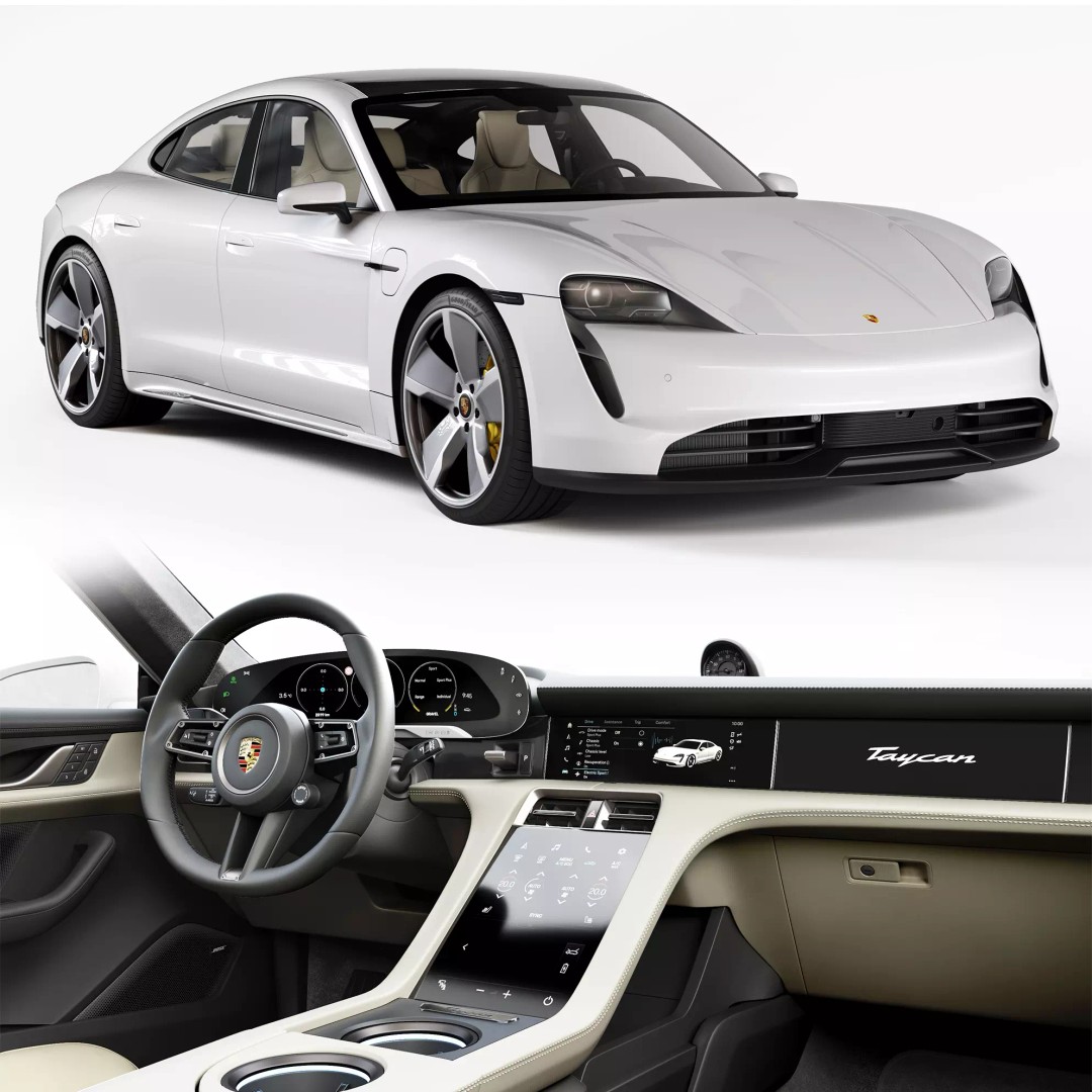 Porsche Taycan 3D Model – High Poly Sports Car with Charging Station - View 2