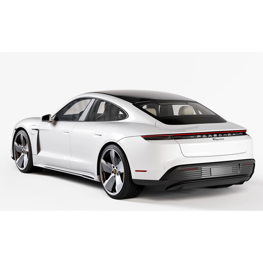 Porsche Taycan 3D Model – High Poly Sports Car with Charging Station - View 4