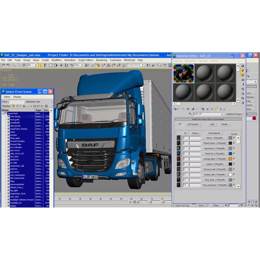 DAF CF Sleeper Cab 2017 3D Model – High-Poly Game Asset, FBX, OBJ - View 22