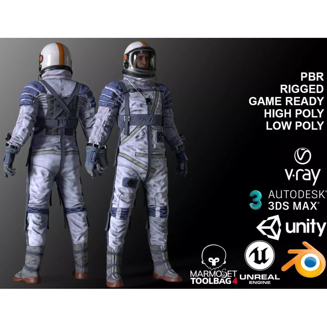 Space Suit 3D Model – Low Poly Rigged Character for Games, FBX - View 2