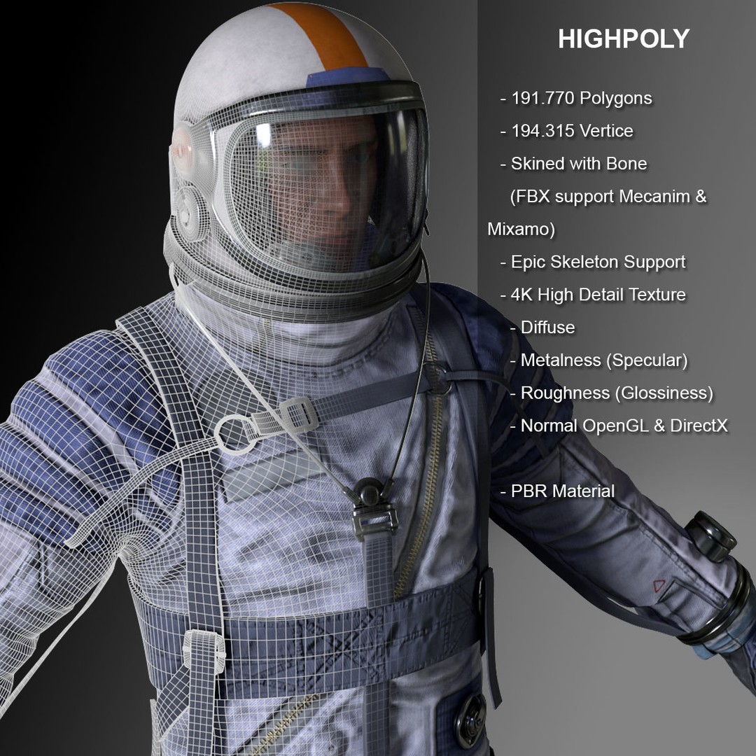 Space Suit 3D Model – Low Poly Rigged Character for Games, FBX - View 3