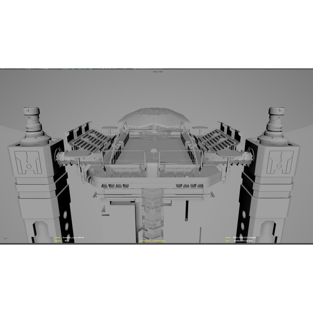 Futuristic Basketball Court 3D Model – Sci-Fi Space Asset, PBR Textures - View 14