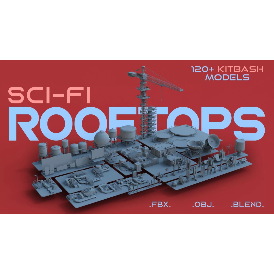 Sci-Fi Rooftops 3D Model – Detailed Kitbash Collection, Blender, FBX, OBJ - View 2