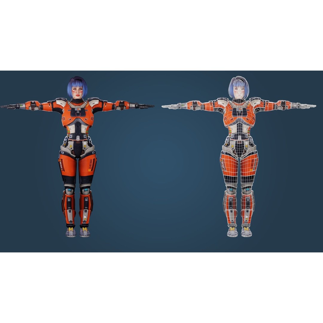 Sci-Fi Girl 3D Model – Low Poly Game-Ready Character, FBX, PBR - View 13