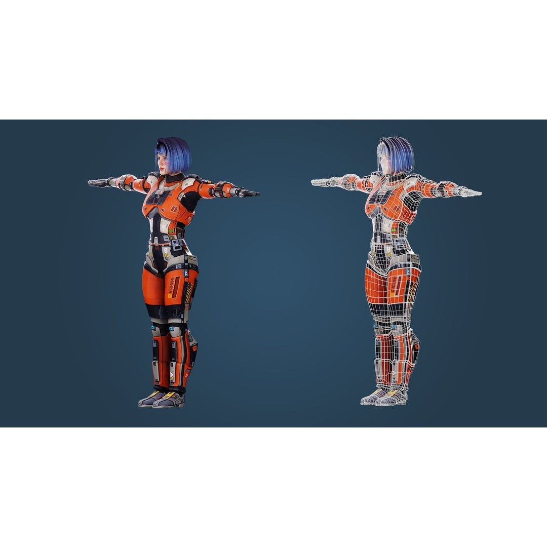 Sci-Fi Girl 3D Model – Low Poly Game-Ready Character, FBX, PBR - View 14