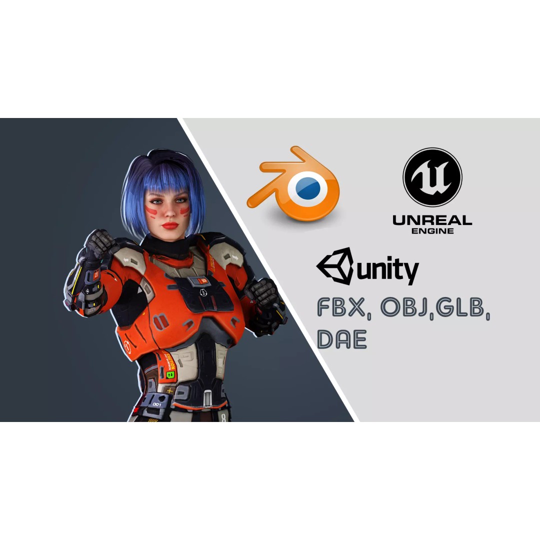 Sci-Fi Girl 3D Model – Low Poly Game-Ready Character, FBX, PBR - View 2