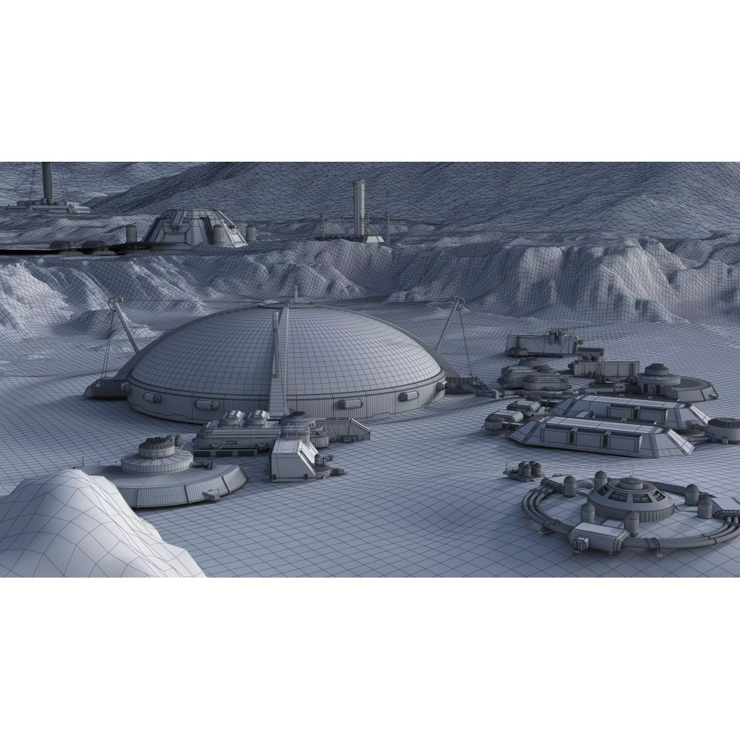 Lunar Base 3D Model – Futuristic Space Habitat, Game Ready, FBX