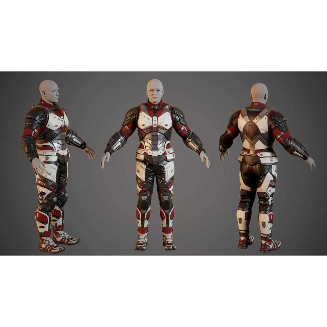Sci-Fi Military Armor 3D Model – Low Poly Game Ready Outfit, FBX - View 10