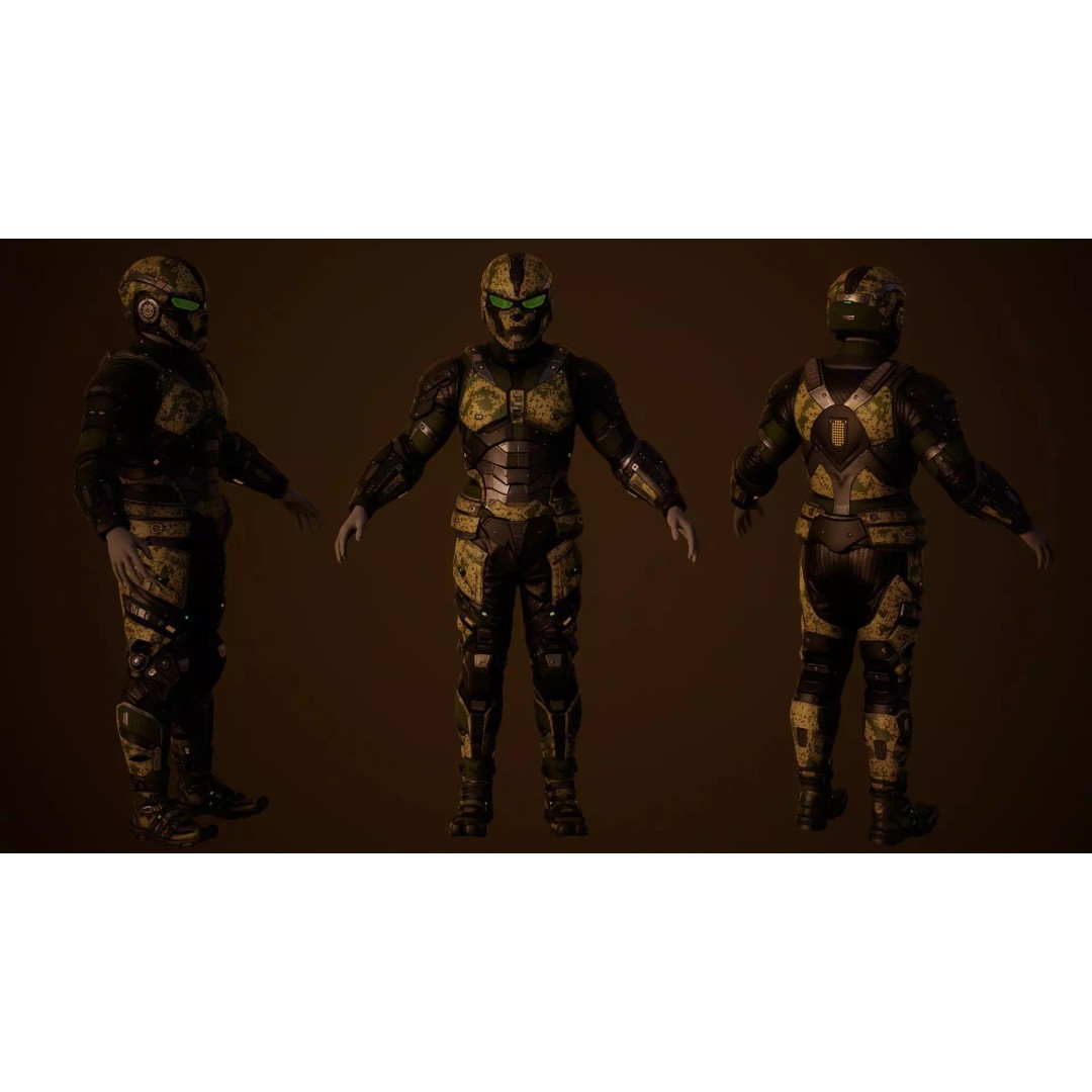Sci-Fi Military Armor 3D Model – Low Poly Game Ready Outfit, FBX - View 11
