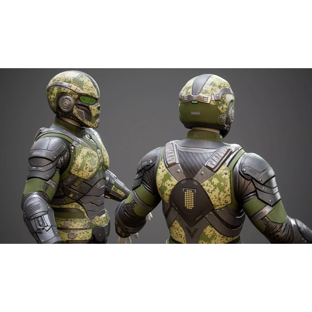 Sci-Fi Military Armor 3D Model – Low Poly Game Ready Outfit, FBX - View 13
