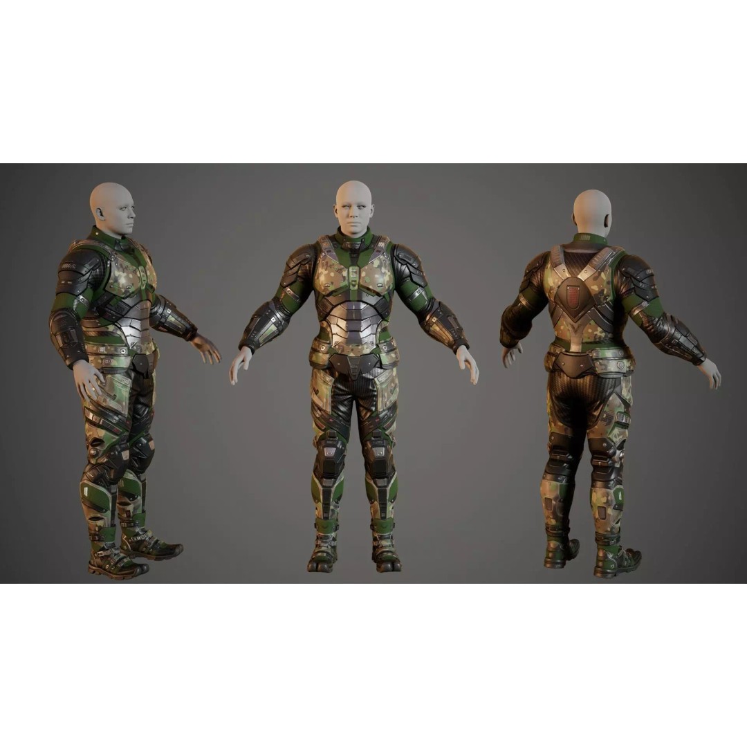 Sci-Fi Military Armor 3D Model – Low Poly Game Ready Outfit, FBX - View 16