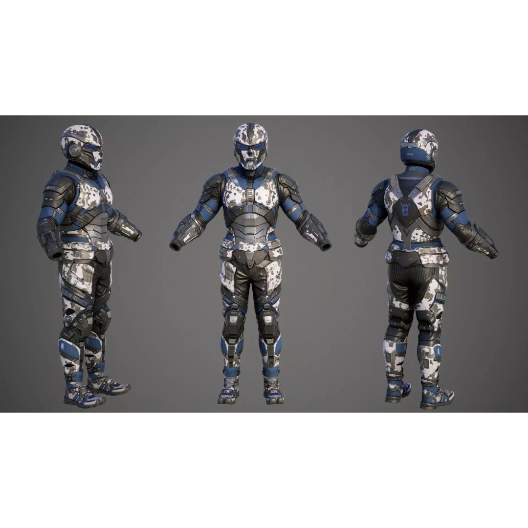 Sci-Fi Military Armor 3D Model – Low Poly Game Ready Outfit, FBX - View 23