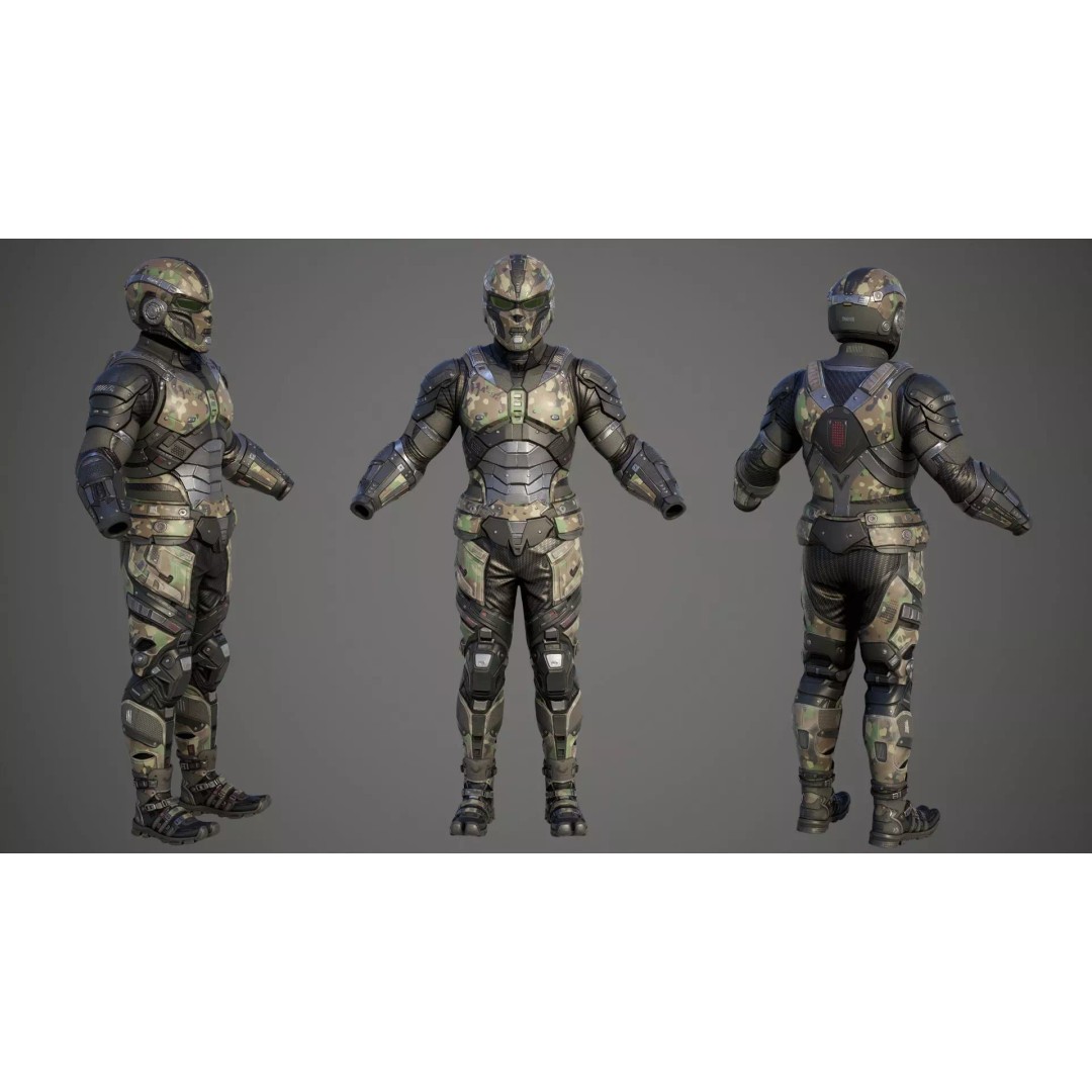 Sci-Fi Military Armor 3D Model – Low Poly Game Ready Outfit, FBX - View 27