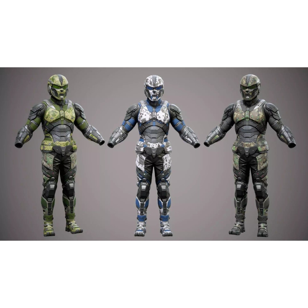 Sci-Fi Military Armor 3D Model – Low Poly Game Ready Outfit, FBX - View 6