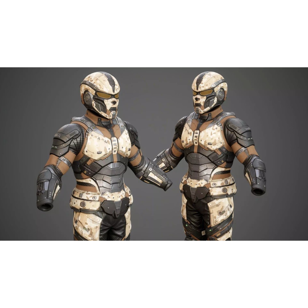Sci-Fi Military Armor 3D Model – Low Poly Game Ready Outfit, FBX - View 9