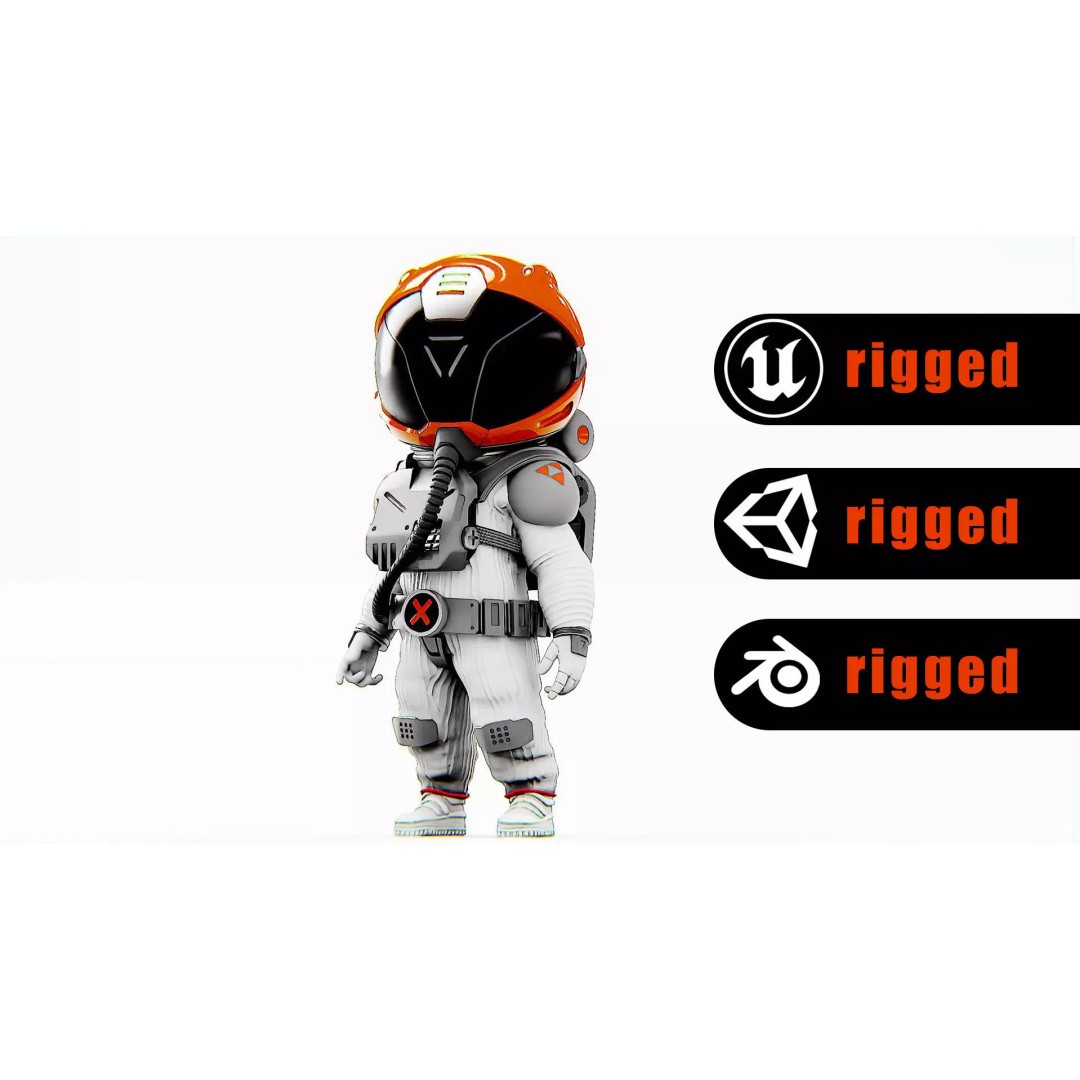 Toon Astronaut F-C 3D Model – Rigged Character for Unity & Unreal Engine - View 2