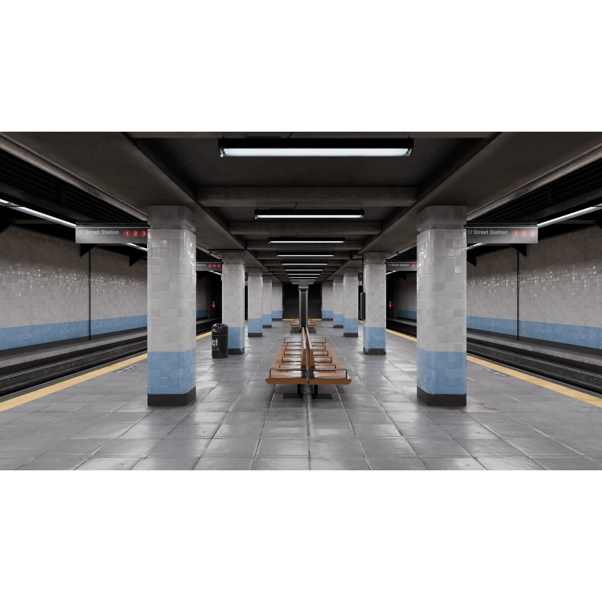 NYC Style Subway Platform - Low-Poly Game-Ready 3D Model - View 10